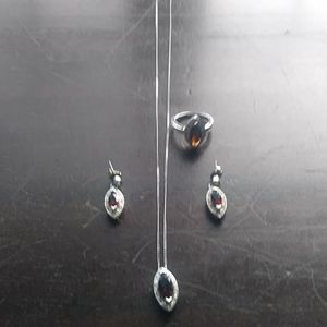 Red & Silver Pendant, Drop Earrings,Ring